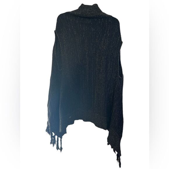 Avenue Black/Gold Metallic Sleeveless Boho Longline Fringe Open Cardigan 14/16 - Picture 2 of 7